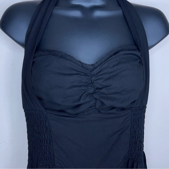 MEDIUM BALI BATIK BLACK HALTER DRESS RETRO PINUP GOTH SLEEVELESS EVENT PARTY - Picture 2 of 12